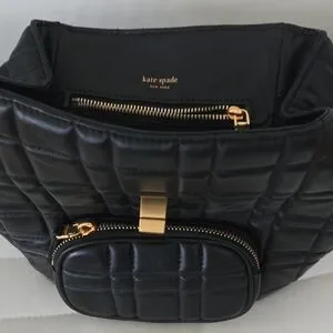 Kate Spade Quilted Black Backpack with Gold Accents Kate Spade Natalie Black Velvet Mini Backpack, Quilted  main image 2